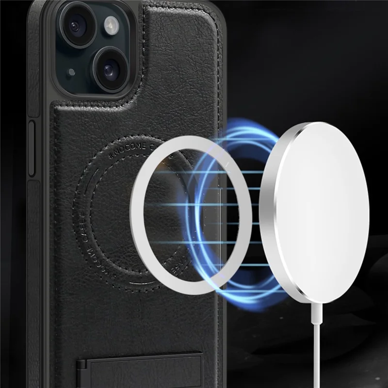For iPhone 15 Plus Case Compatible with MagSafe Kickstand Leather Phone Back Cover - Sapphire