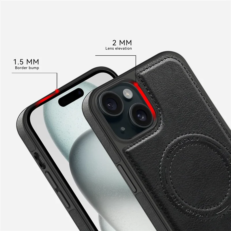 Für iPhone 15 Plus Case PU-Leder beschichtetes TPU + PC Ständer Handyhülle kompatibel mit MagSafe - Dunkelgrün