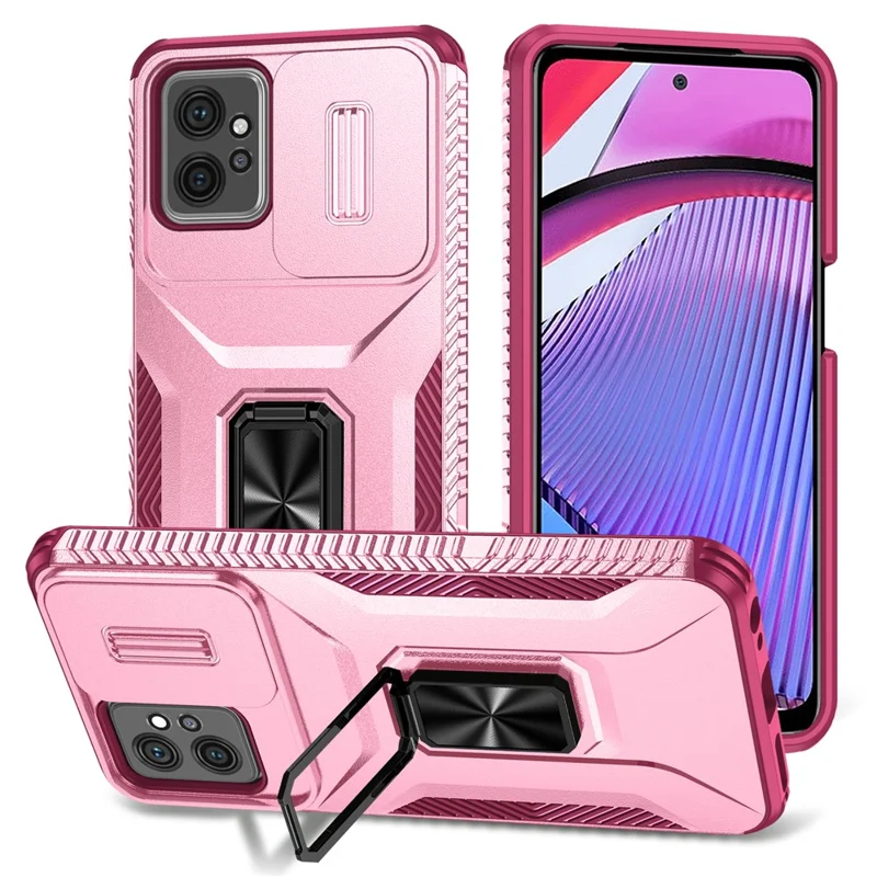 For Motorola Moto G Power 5G Phone Case Shockproof TPU + PC Cover with Slide Lens Window - Pink+Rose