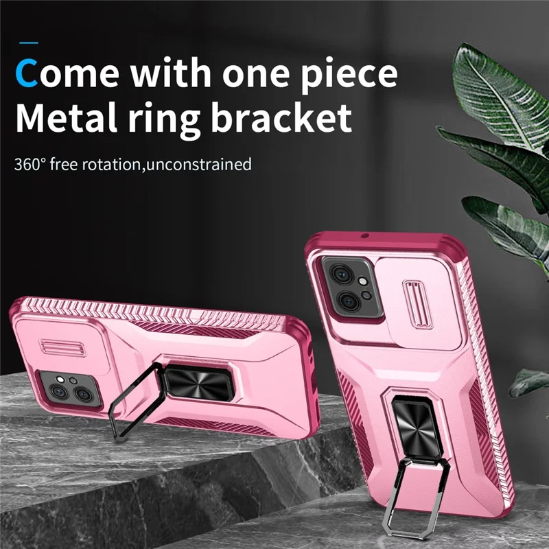 For Motorola Moto G Power 5G Phone Case Shockproof TPU + PC Cover with Slide Lens Window - Pink+Rose