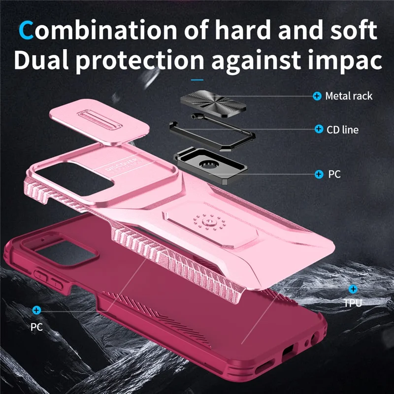 For Motorola Moto G Power 5G Phone Case Shockproof TPU + PC Cover with Slide Lens Window - Pink+Rose