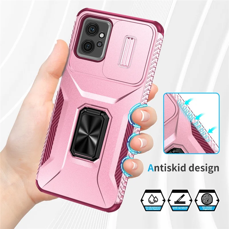 For Motorola Moto G Power 5G Phone Case Shockproof TPU + PC Cover with Slide Lens Window - Pink+Rose