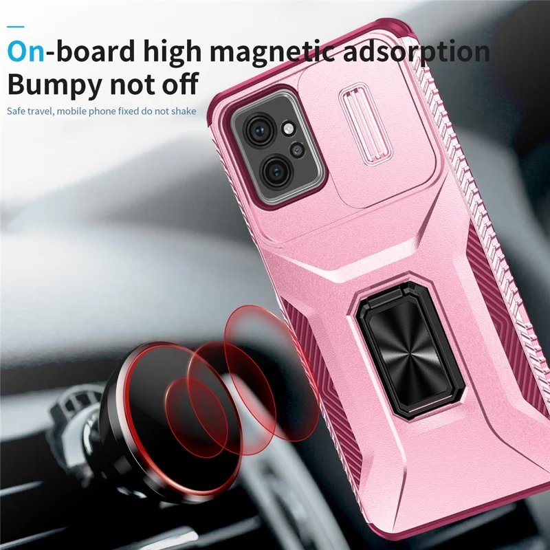 For Motorola Moto G Power 5G Phone Case Shockproof TPU + PC Cover with Slide Lens Window - Pink+Rose