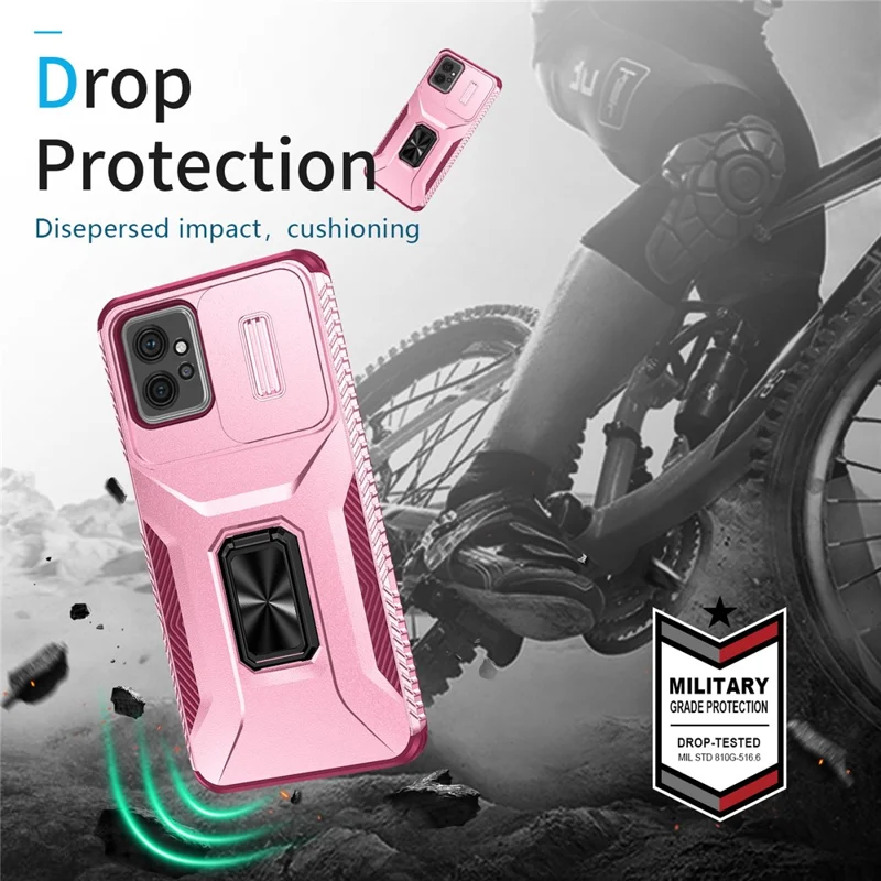 For Motorola Moto G Power 5G Phone Case Shockproof TPU + PC Cover with Slide Lens Window - Pink+Rose