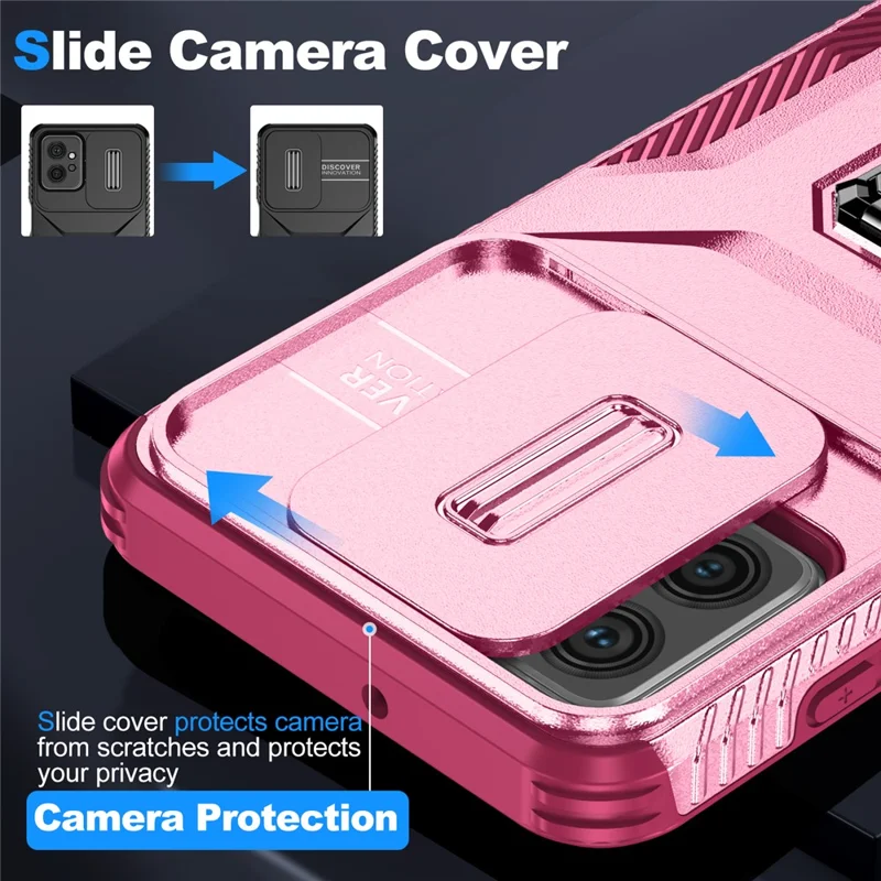 For Motorola Moto G Power 5G Phone Case Shockproof TPU + PC Cover with Slide Lens Window - Pink+Rose