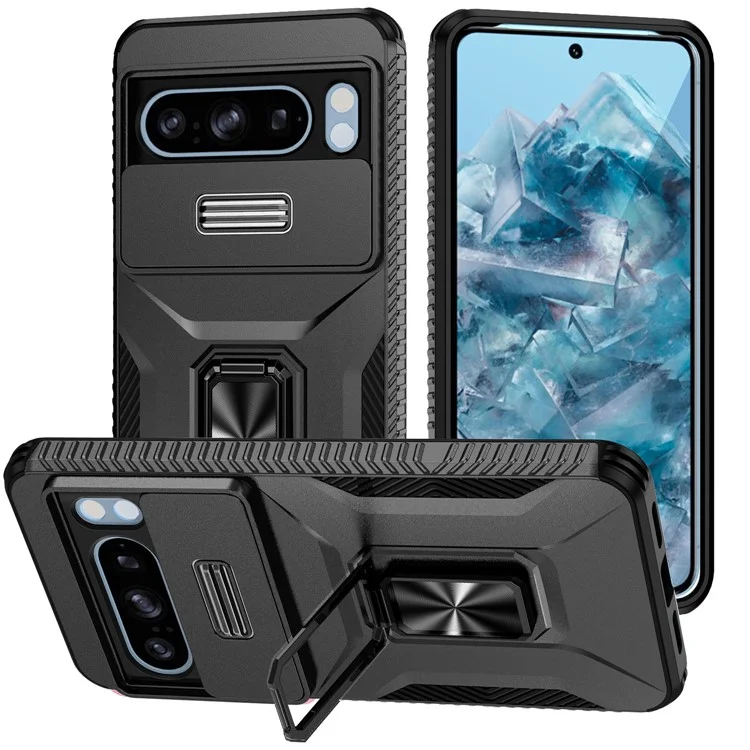 For Google Pixel 8 Pro Camera Protection Phone Case Kickstand Protective Cover - Black