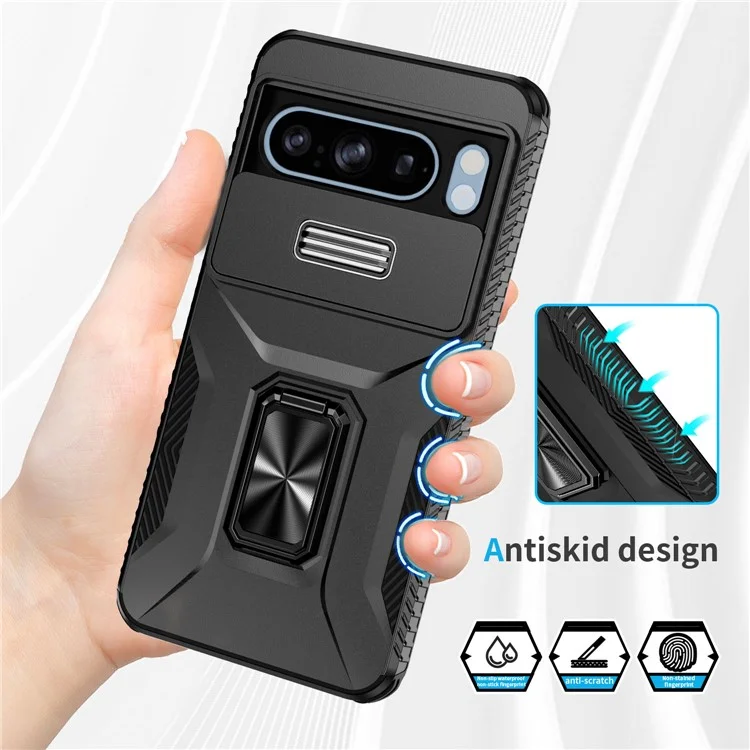 For Google Pixel 8 Pro Camera Protection Phone Case Kickstand Protective Cover - Black