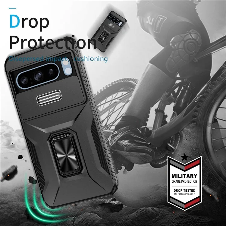 For Google Pixel 8 Pro Camera Protection Phone Case Kickstand Protective Cover - Black