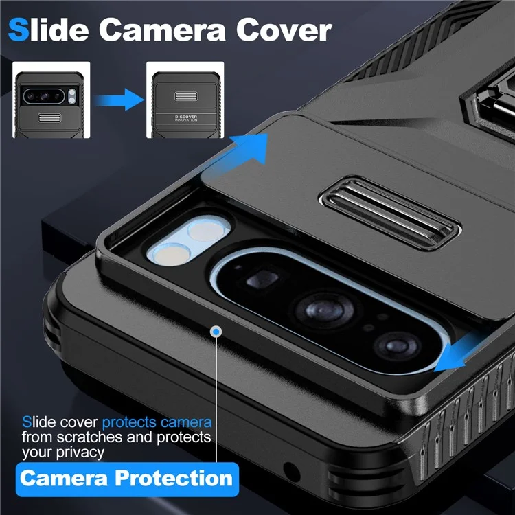 For Google Pixel 8 Pro Camera Protection Phone Case Kickstand Protective Cover - Black