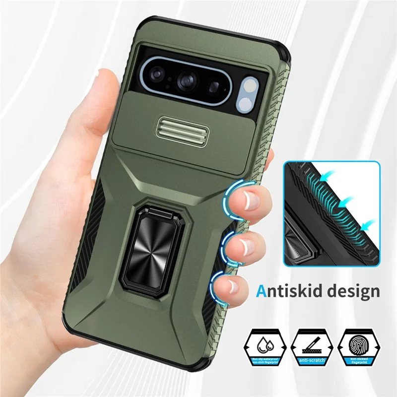For Google Pixel 8 Pro Camera Protection Phone Case Kickstand Protective Cover - Green