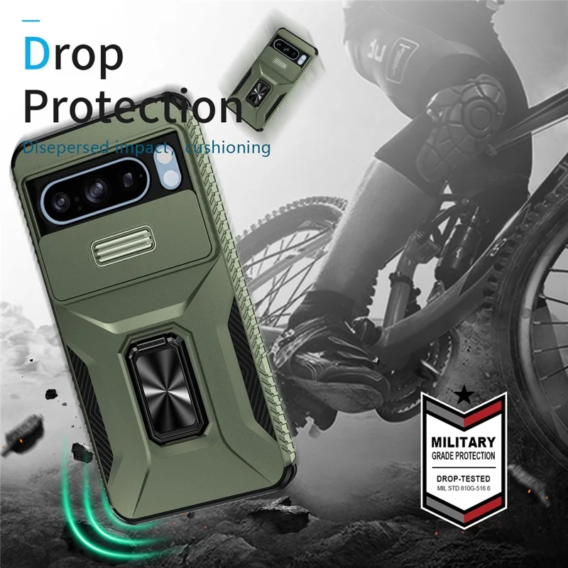 For Google Pixel 8 Pro Camera Protection Phone Case Kickstand Protective Cover - Green