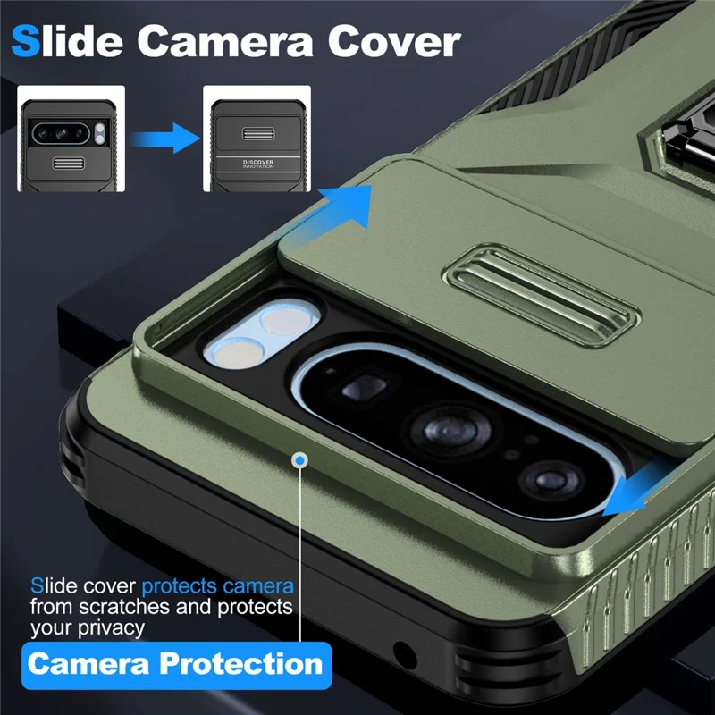 For Google Pixel 8 Pro Camera Protection Phone Case Kickstand Protective Cover - Green