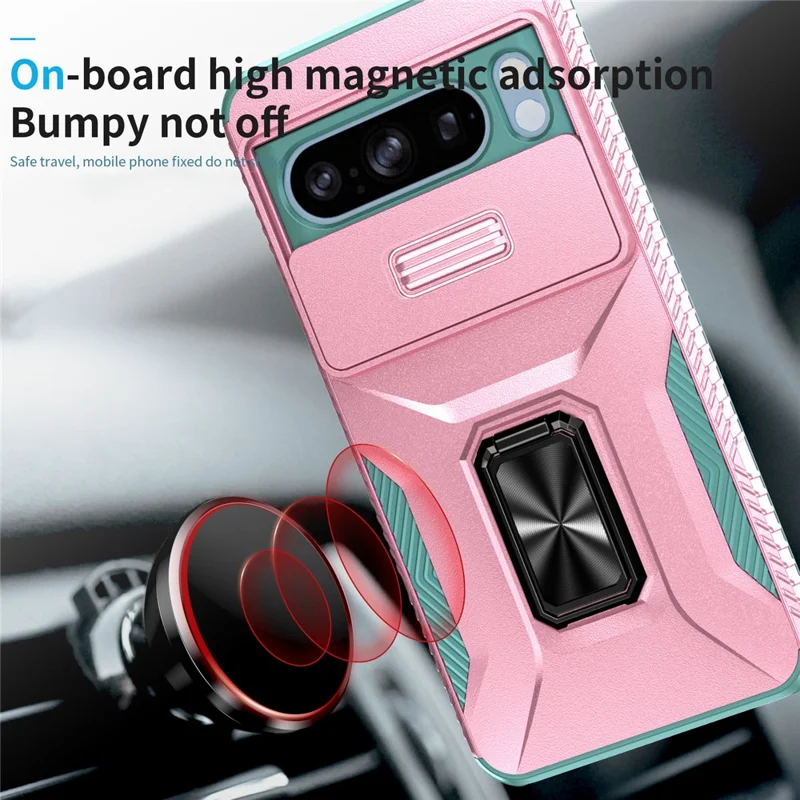 For Google Pixel 8 Pro Camera Protection Phone Case Kickstand Protective Cover - Pink+Cyan