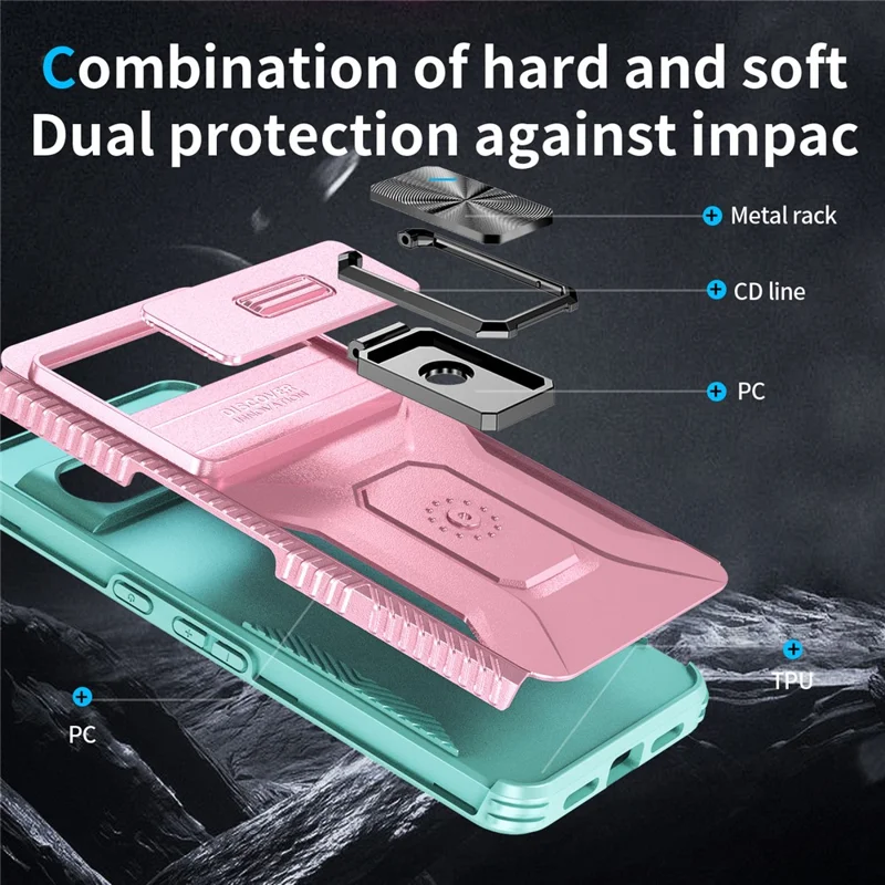 For Google Pixel 8 Pro Camera Protection Phone Case Kickstand Protective Cover - Pink+Cyan