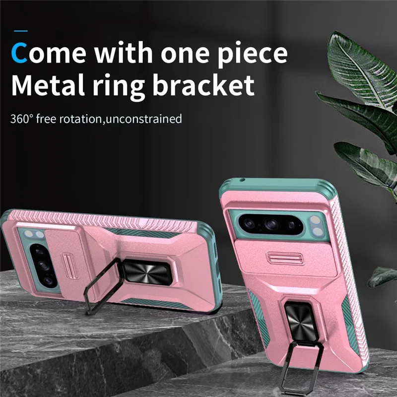 For Google Pixel 8 Pro Camera Protection Phone Case Kickstand Protective Cover - Pink+Cyan