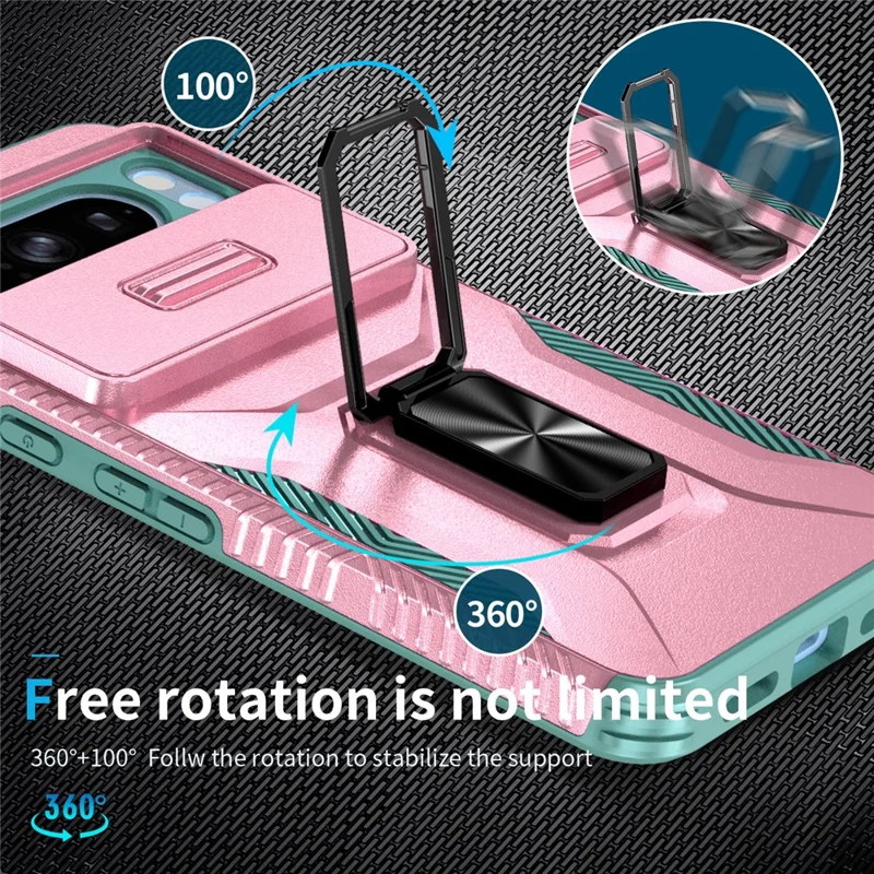 For Google Pixel 8 Pro Camera Protection Phone Case Kickstand Protective Cover - Pink+Cyan