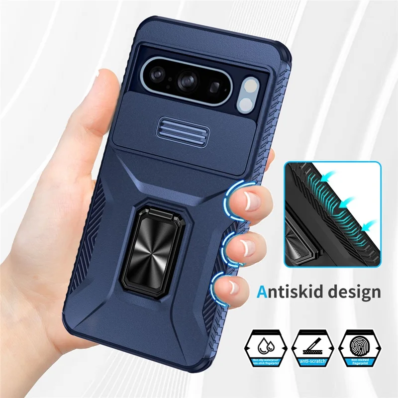 For Google Pixel 8 Pro Camera Protection Phone Case Kickstand Protective Cover - Blue