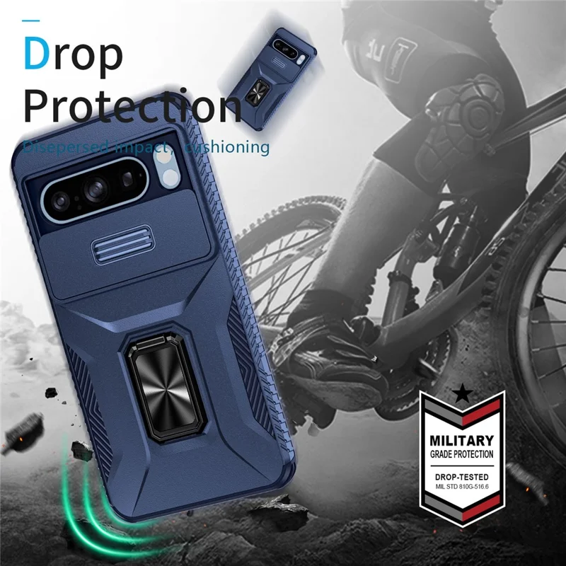 For Google Pixel 8 Pro Camera Protection Phone Case Kickstand Protective Cover - Blue