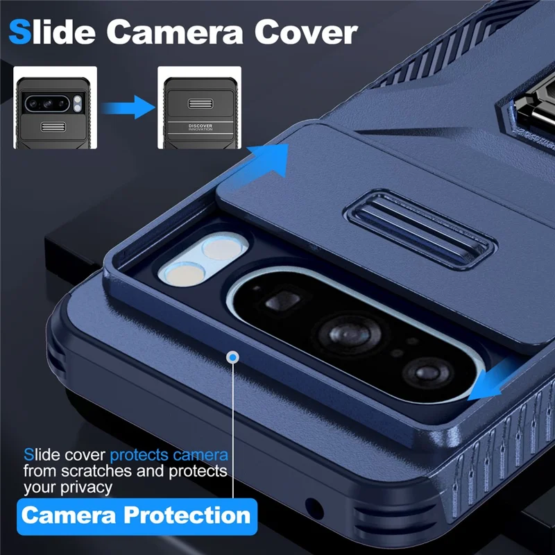 For Google Pixel 8 Pro Camera Protection Phone Case Kickstand Protective Cover - Blue