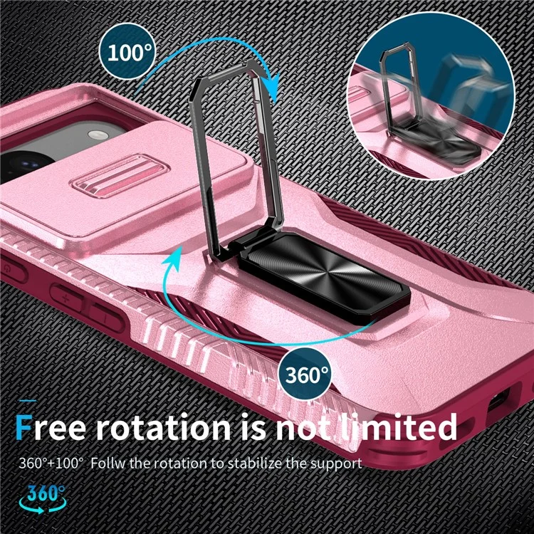 For Google Pixel 8a Case Shockproof Slide Lens Protection Kickstand Phone Back Cover - Pink+Rose