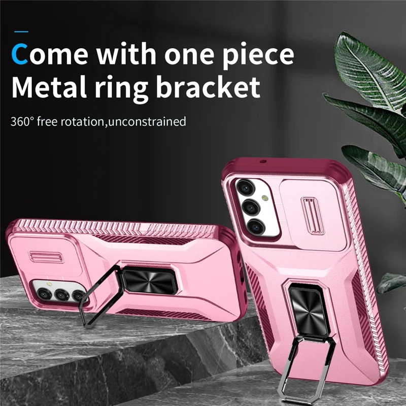 For Samsung Galaxy A34 5G Case Scratch-proof TPU+PC Slide Lens Protection Phone Shell - Pink+Rose