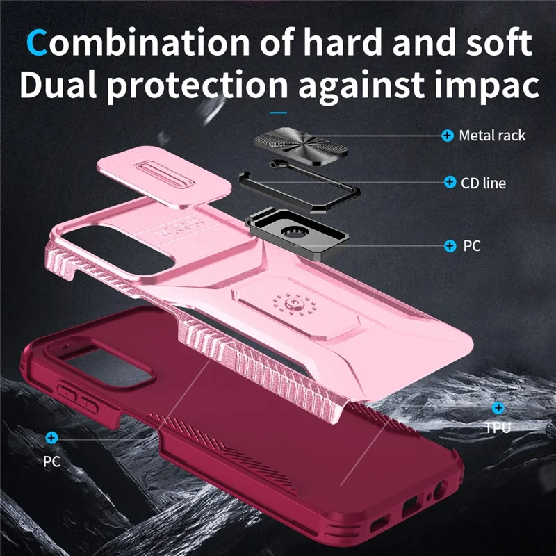 For Samsung Galaxy A34 5G Case Scratch-proof TPU+PC Slide Lens Protection Phone Shell - Pink+Rose
