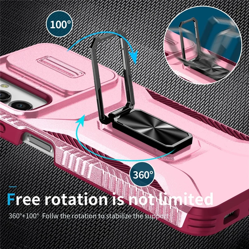 For Samsung Galaxy A34 5G Case Scratch-proof TPU+PC Slide Lens Protection Phone Shell - Pink+Rose