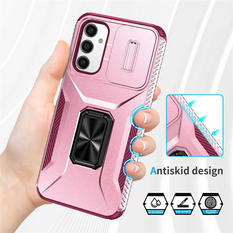 For Samsung Galaxy A34 5G Case Scratch-proof TPU+PC Slide Lens Protection Phone Shell - Pink+Rose