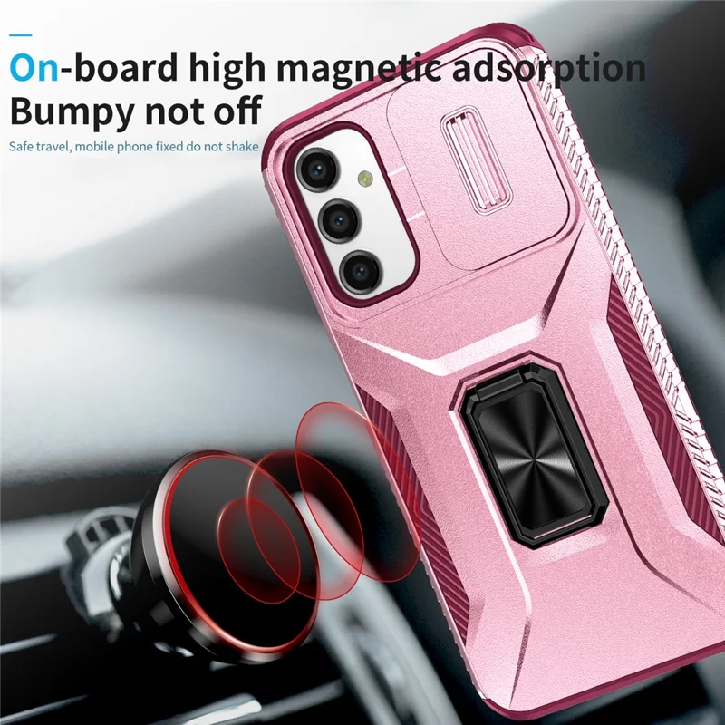 For Samsung Galaxy A34 5G Case Scratch-proof TPU+PC Slide Lens Protection Phone Shell - Pink+Rose