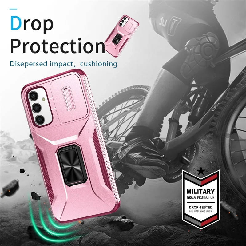 For Samsung Galaxy A34 5G Case Scratch-proof TPU+PC Slide Lens Protection Phone Shell - Pink+Rose