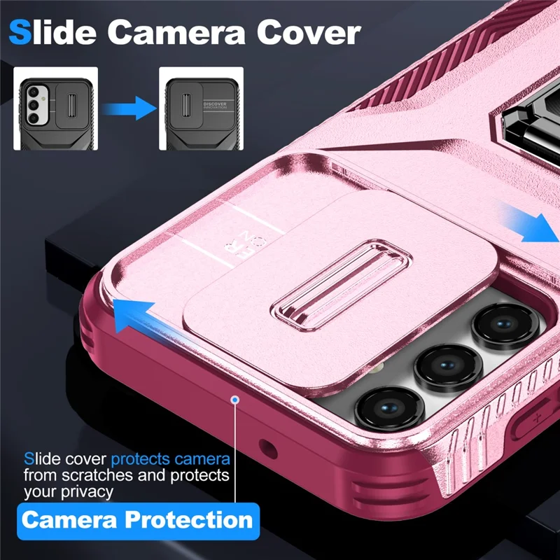 For Samsung Galaxy A34 5G Case Scratch-proof TPU+PC Slide Lens Protection Phone Shell - Pink+Rose