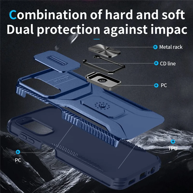 For Samsung Galaxy A34 5G Case Scratch-proof TPU+PC Slide Lens Protection Phone Shell - Blue