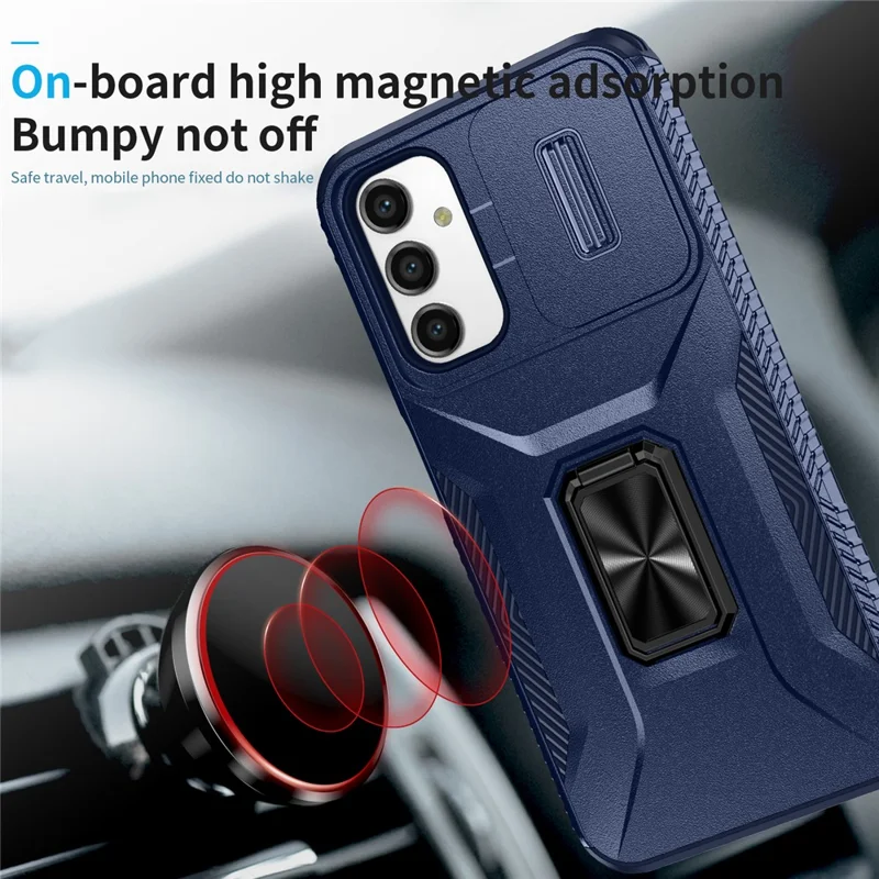 For Samsung Galaxy A34 5G Case Scratch-proof TPU+PC Slide Lens Protection Phone Shell - Blue