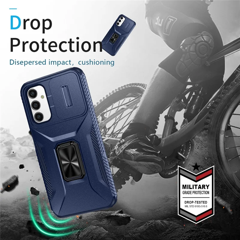 For Samsung Galaxy A34 5G Case Scratch-proof TPU+PC Slide Lens Protection Phone Shell - Blue