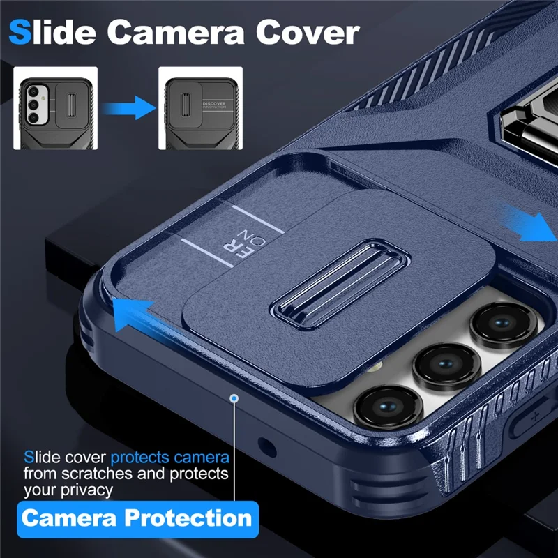 For Samsung Galaxy A34 5G Case Scratch-proof TPU+PC Slide Lens Protection Phone Shell - Blue