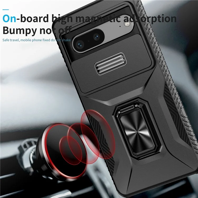 Para o Smartphone Google Pixel 7a, Capa de Celular com Suporte de Apoio, Capa PC+TPU com Suporte Magnético para Carro - Preto