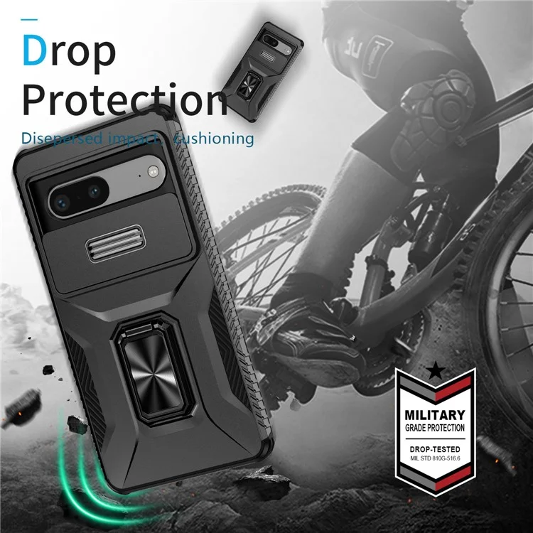 Para o Smartphone Google Pixel 7a, Capa de Celular com Suporte de Apoio, Capa PC+TPU com Suporte Magnético para Carro - Preto