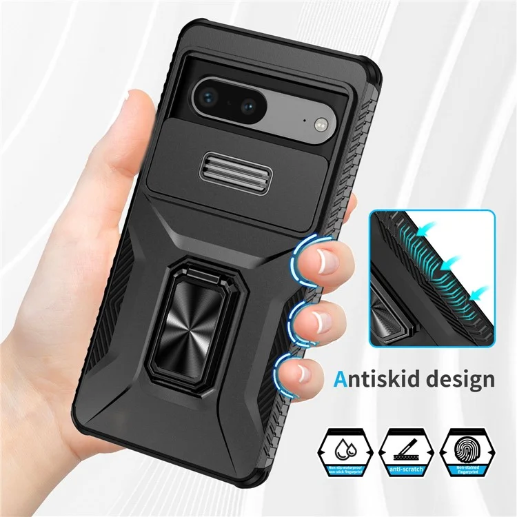 Para o Smartphone Google Pixel 7a, Capa de Celular com Suporte de Apoio, Capa PC+TPU com Suporte Magnético para Carro - Preto