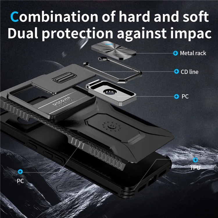 Para o Smartphone Google Pixel 7a, Capa de Celular com Suporte de Apoio, Capa PC+TPU com Suporte Magnético para Carro - Preto