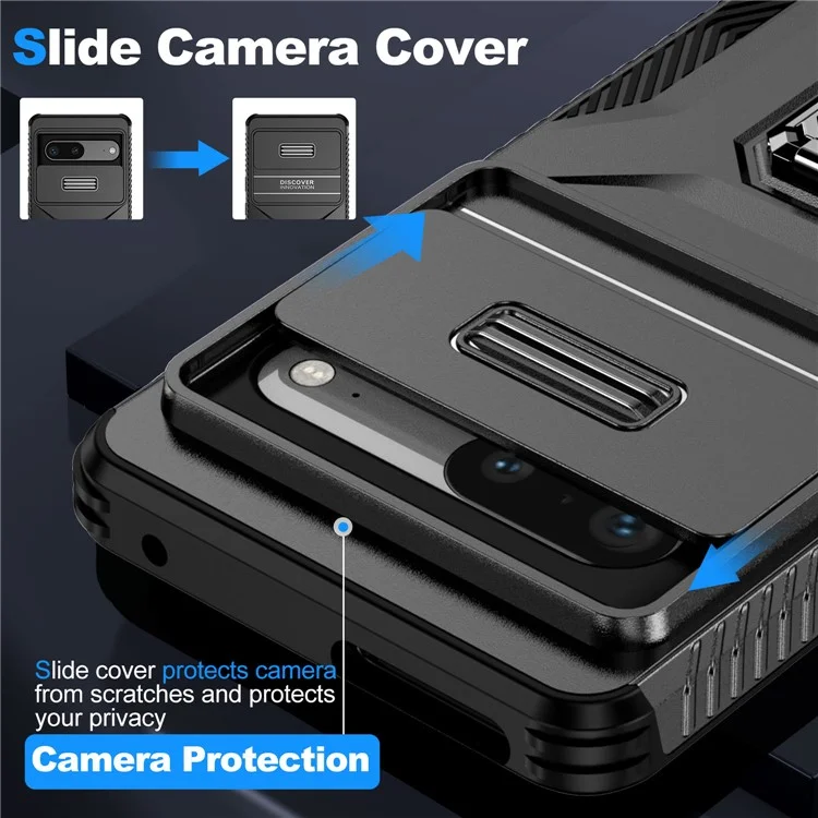 Para o Smartphone Google Pixel 7a, Capa de Celular com Suporte de Apoio, Capa PC+TPU com Suporte Magnético para Carro - Preto