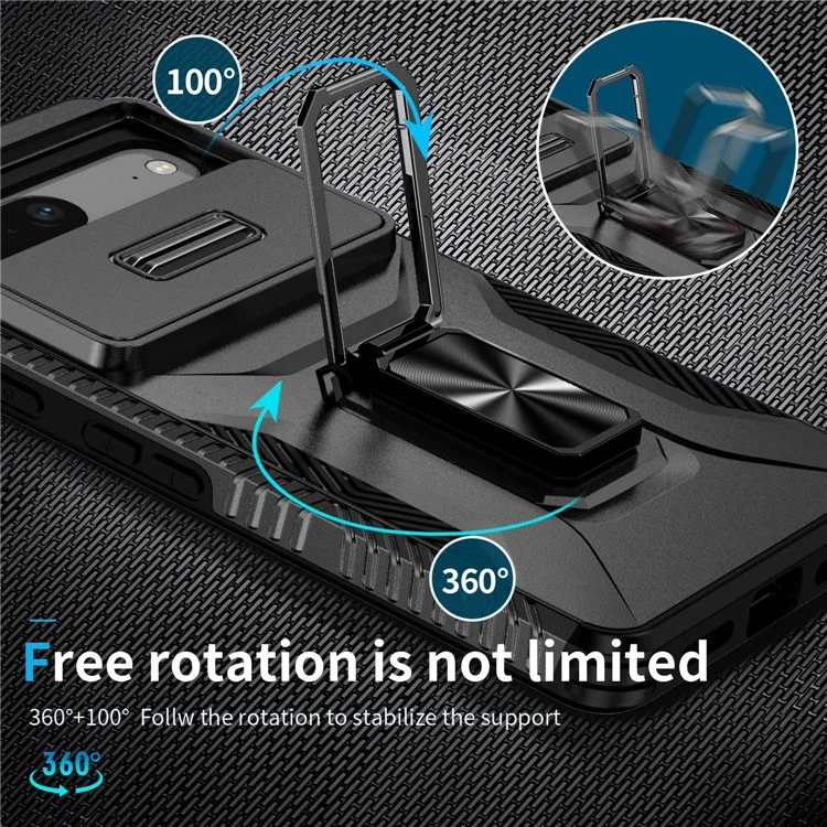 Para o Smartphone Google Pixel 7a, Capa de Celular com Suporte de Apoio, Capa PC+TPU com Suporte Magnético para Carro - Preto