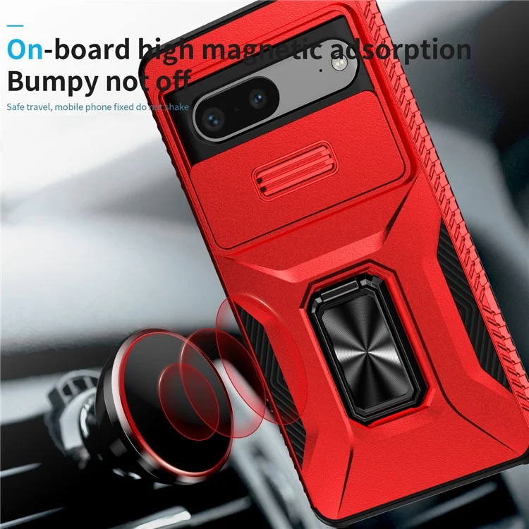 For Google Pixel 7a Cell Phone Case Kickstand PC+TPU Cover Support Magnetic Car Mount - Red