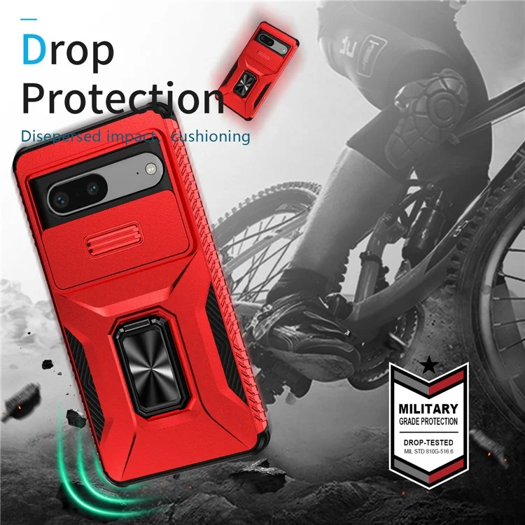 For Google Pixel 7a Cell Phone Case Kickstand PC+TPU Cover Support Magnetic Car Mount - Red