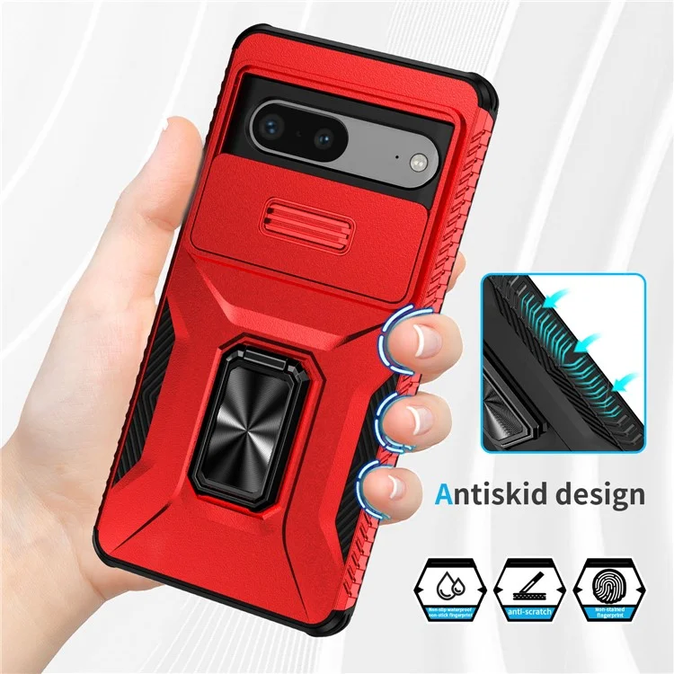 For Google Pixel 7a Cell Phone Case Kickstand PC+TPU Cover Support Magnetic Car Mount - Red