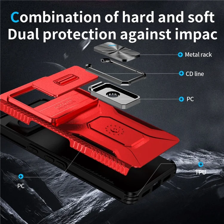 For Google Pixel 7a Cell Phone Case Kickstand PC+TPU Cover Support Magnetic Car Mount - Red
