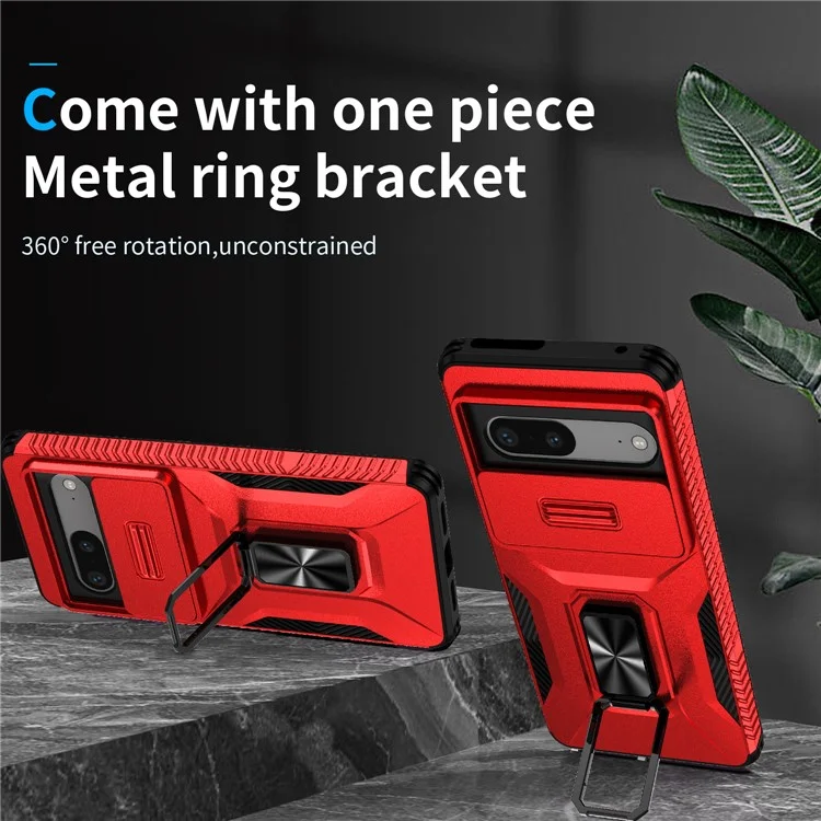 For Google Pixel 7a Cell Phone Case Kickstand PC+TPU Cover Support Magnetic Car Mount - Red