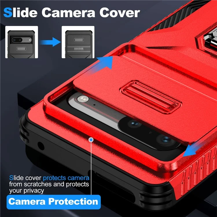 For Google Pixel 7a Cell Phone Case Kickstand PC+TPU Cover Support Magnetic Car Mount - Red