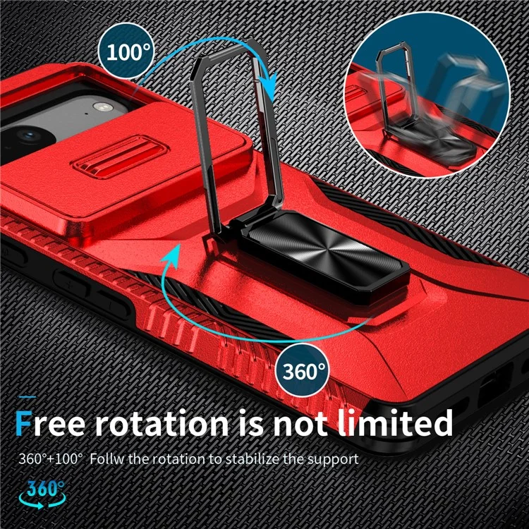 For Google Pixel 7a Cell Phone Case Kickstand PC+TPU Cover Support Magnetic Car Mount - Red