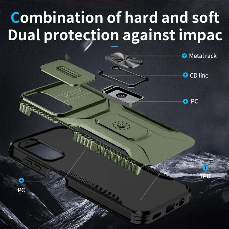 Per Samsung Galaxy A15 4G Phone Case PC TPU Dual Layer Shockproof Cover Slide Lens Protection - Verde