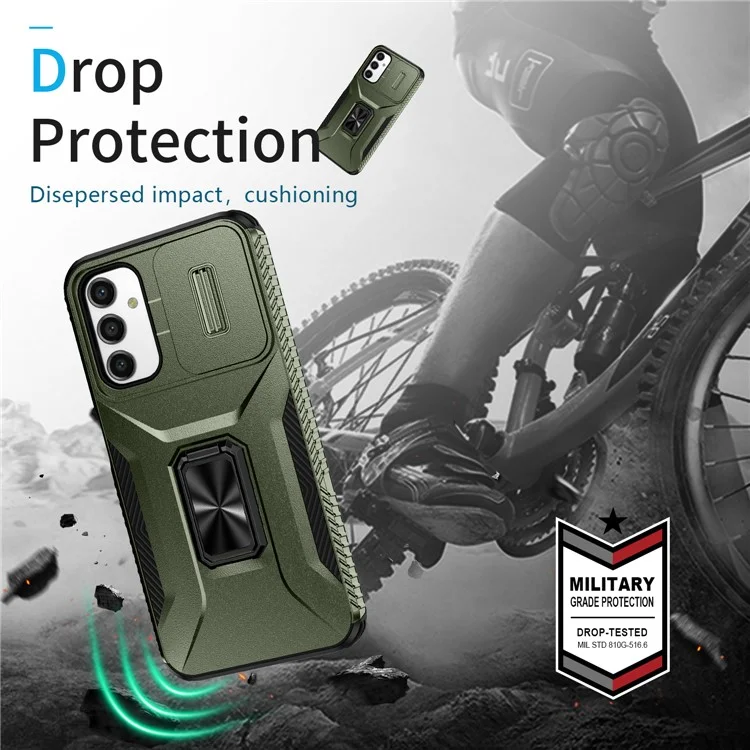 Per Samsung Galaxy A15 4G Phone Case PC TPU Dual Layer Shockproof Cover Slide Lens Protection - Verde